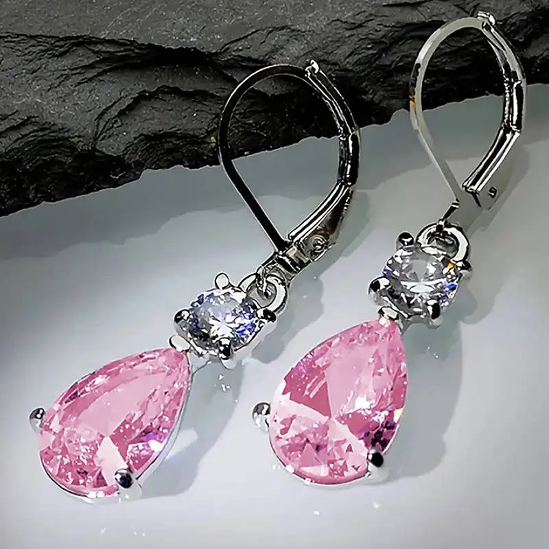 Huitan Einfaches Design für Damen, frischer Stil, Tropfenohrringe mit brillantem Zirkonia, modisch, vielseitig, Party-Accessoires, Schmuck