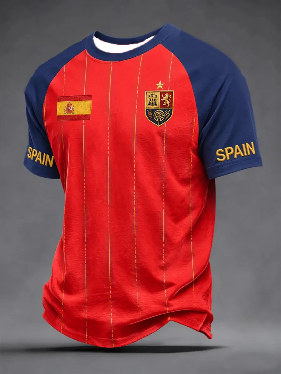 Motorcycle Men's Gift For Spain Soccer Fans Print Casual Tee Football Cultural T-Shirt