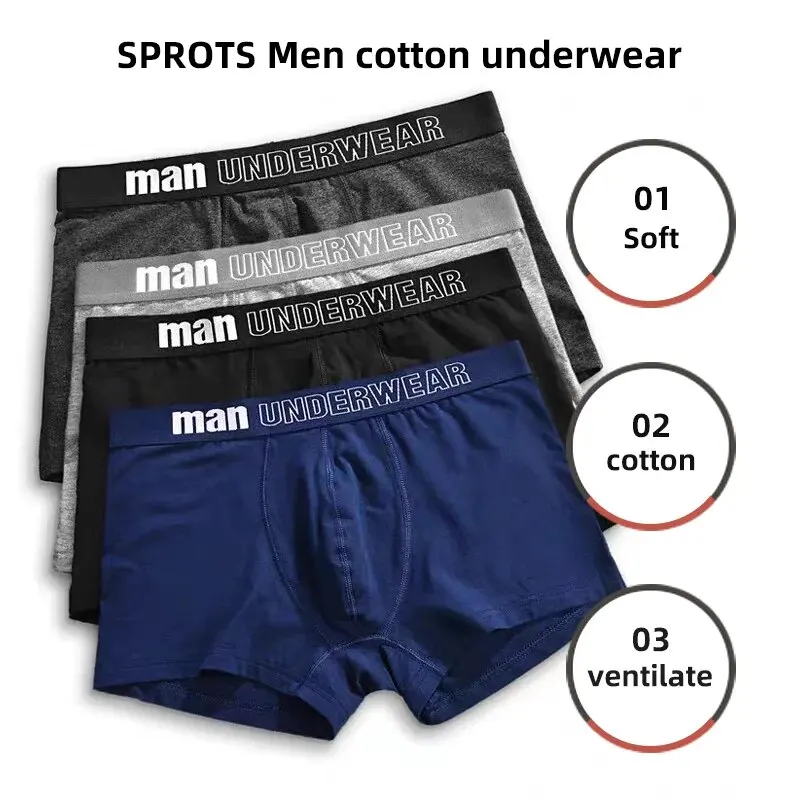 Men Boxers Underpants Sports Underwear Black Gray L XL XXL Soft Breathable Fashion Shorts Letters Wide Band Pants