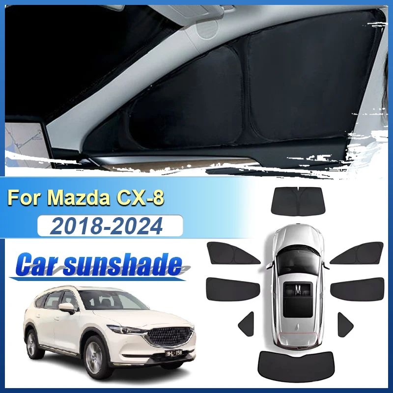 

For Mazda CX8 CX 8 2018-2024 Sunshade Anti-UV Full Sun Visors Sunscreen Window Covers Visor Black Privacy Shield Car Accessories