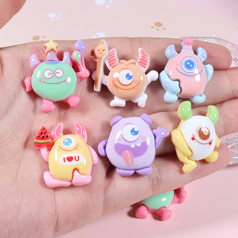 

100pcs Cute Cartoon Monster Flatback Resin Accessories For Hair Clothing Shoes Planar DIY Home Decoration