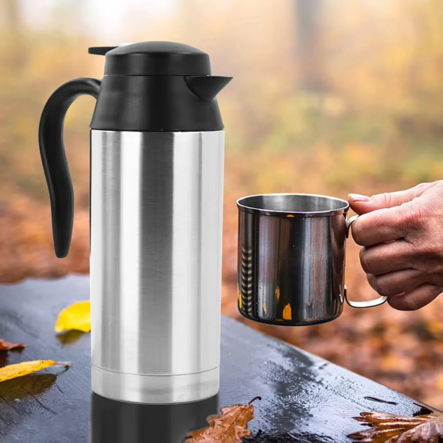 750ml Stainless Steel Car Heating Cup Kettle 12/24V - Travel Water Heater Bottle for Tea Coffee - Truck Motorcycle Drinking