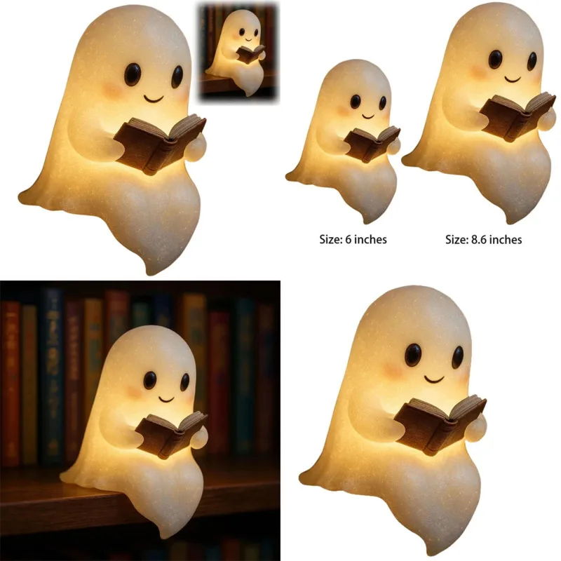 

Halloween Ghost Reading Corner Study Reading Book Night Light Cute Bedside Lamp For Party Home Room Kids Room Festive Decoration