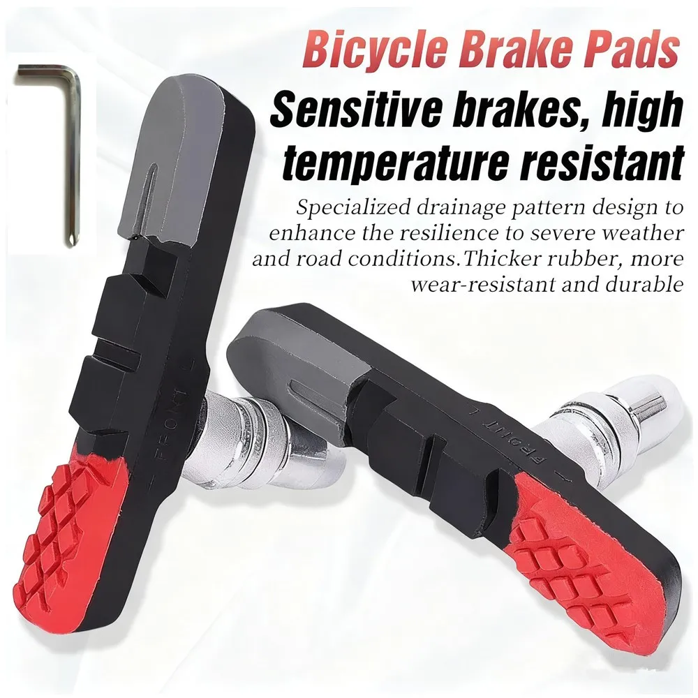 

MTB Bicycle V-Brake Pads Bike Brake Shoes 73mm Threaded for MTB Linear Pull V Clamp Braking Metal Rim Wet Dry Conditions