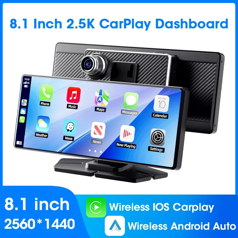 

Carplay Screen for Car,8.1" Portable Touch Screen Car Stereo with Android Auto,2.5K Dash Cam,Car Radio Multimedia Video Player