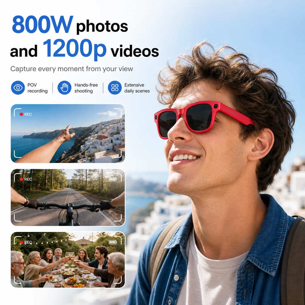 New 8MP HD Anti-shake Camera 3600mAh Charging Case Smart Glasses Women Photography Video Recording Translation AI Chat Glasses