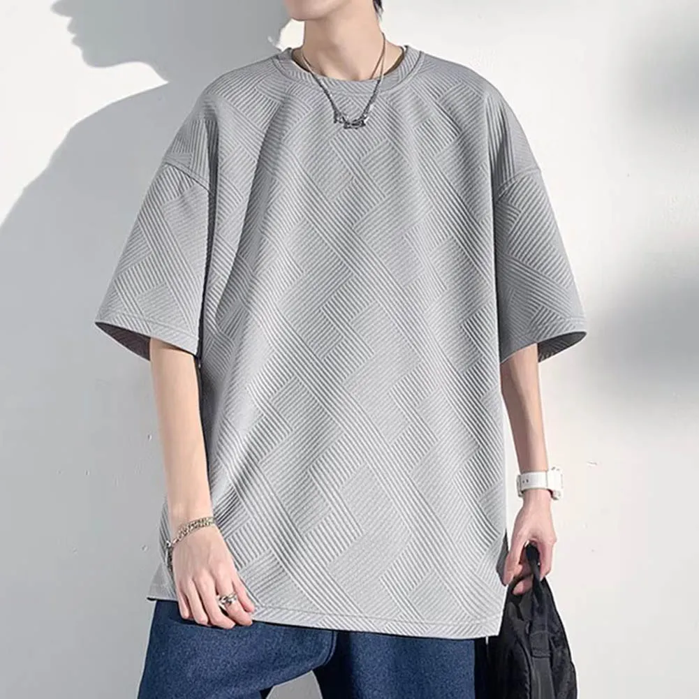 

Casual High Quality Brand New T-shirt Streetwear Fashion Grey Men Polyester Retro Oversized Hip Hop Short Sleeve