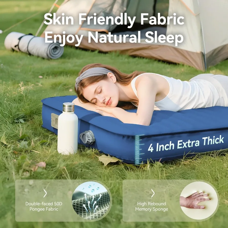 وسادة نوم من إسفنج الذاكرة ذاتية النفخ مقاس 4 بوصات سميكة للغاية مع مضخة كهربائية مدمجة للتخييم والسفر بالسيارة 9.5 R-Value I #3