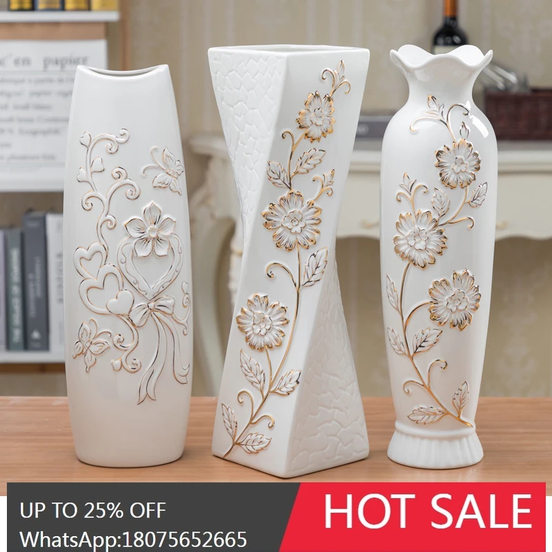 HLZ 48cm Ceramic Vase gold European Style Floor Large Vase European Modern Living Room Decoration