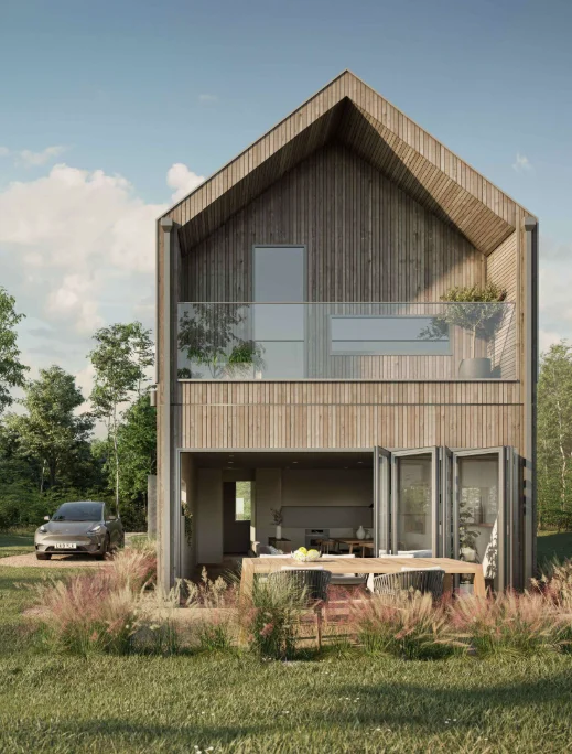 Scandinavian Gable Roof Prefabricated House Eco  Exterior 2-Story Resort Holiday Cabin With Outdoor Space