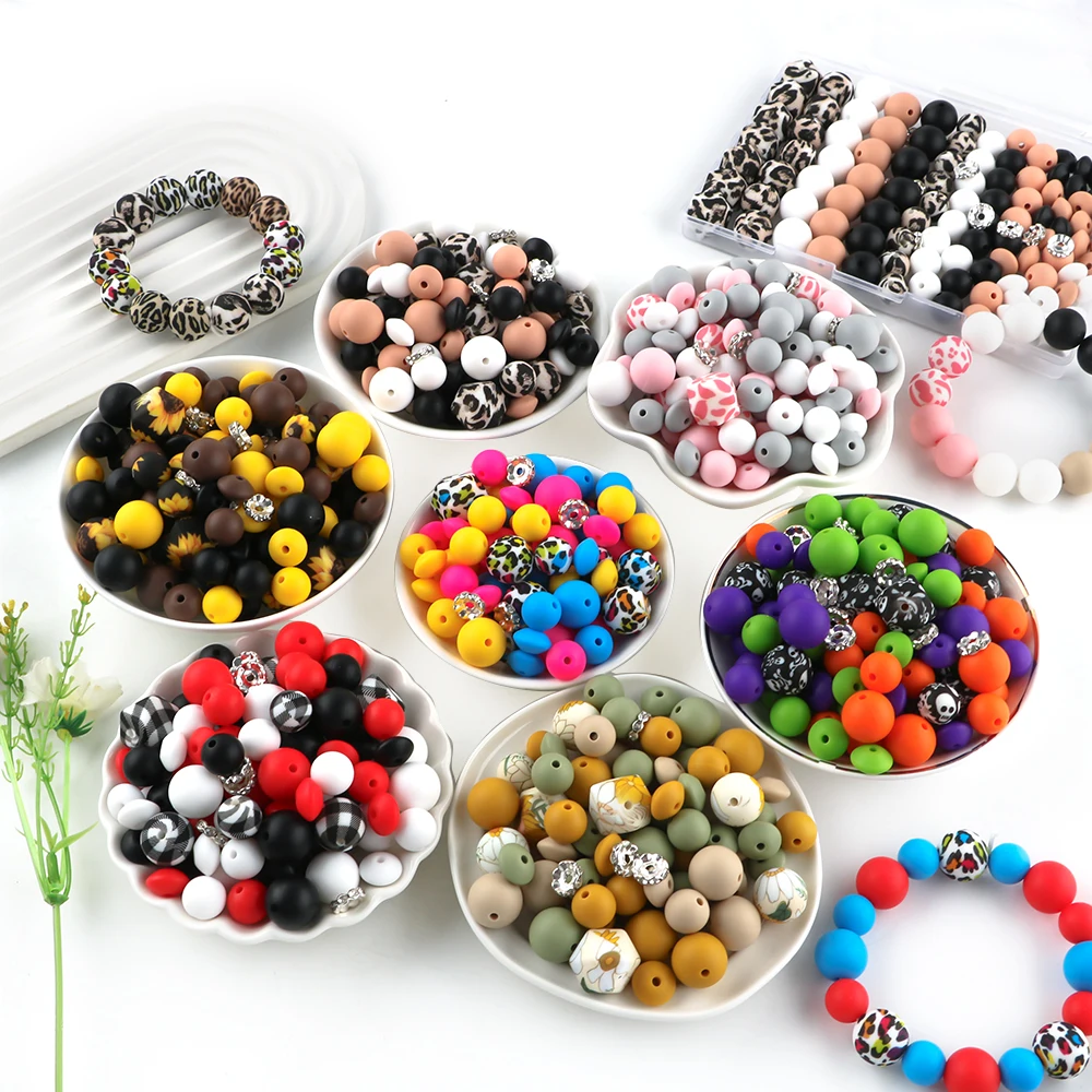 117pcs/Lot Hexagonal Printed/Round/Spacer Bead/Rhinestone Combination Set For Jewelry DIY Bracelet Necklace Earring Accessories