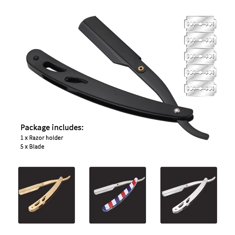 Men Shaving Barber Tools Hair Razor Folding Knife Stainless Steel Razors Holder With 5 Blades