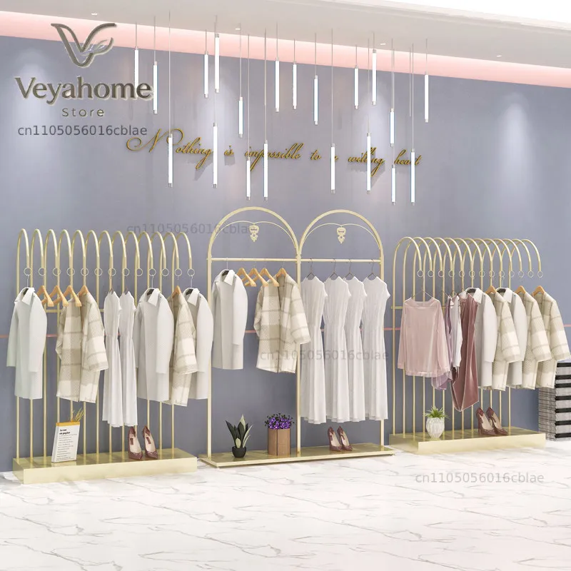 Clothing store Nakajima rack, hanger, gold display rack, floor-to-ceiling personalized women's clothing store display rack