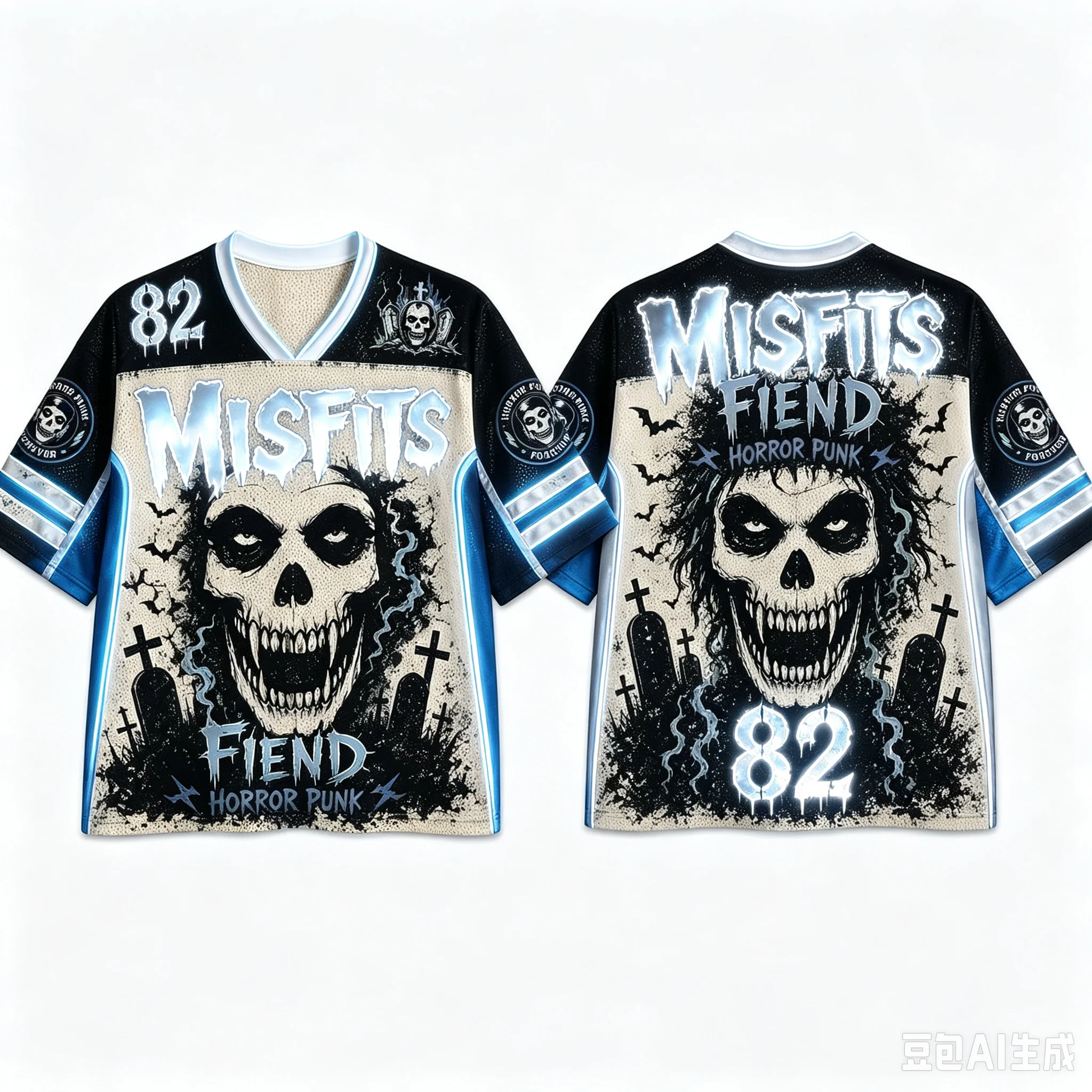 Retro Horror Skull Misfits 3D-Druck Herren Damen V-Ausschnitt Sport Baseball T-Shirt Rock Hip-Hop Street Modischer Trend Familien-Outfit – Detail 6