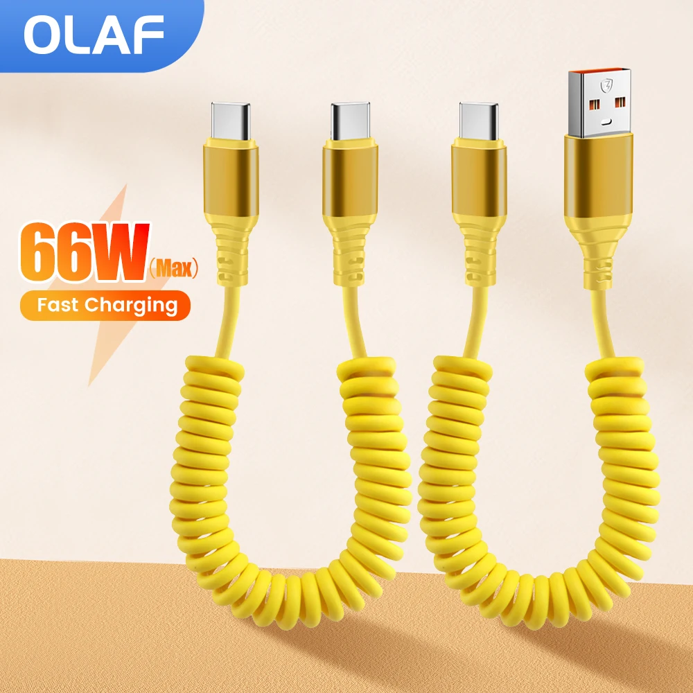 66W Short Spring Data Cable In Car USB C To Type C Fast Charging Cable For iPhone 15 16 Pro Samsung Xiaomi Phone Charger Wire