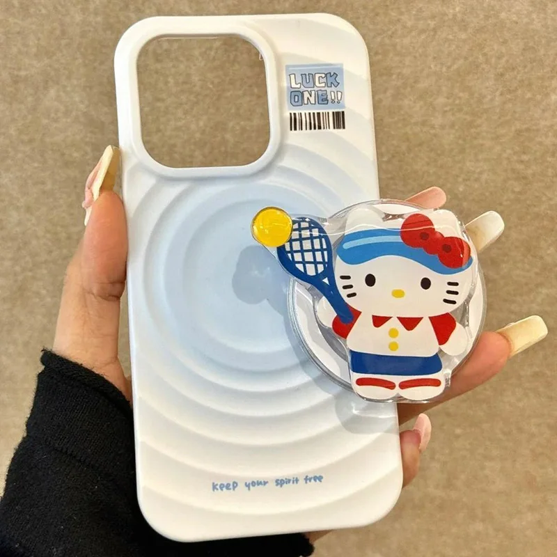 Cartoon Hello Kittys IPhone16 14Pro Case Kawaii Anime Gradient Blue KT11Pro 13Mini Anti Slip Magnetic Bracket Cute IPhone Covers