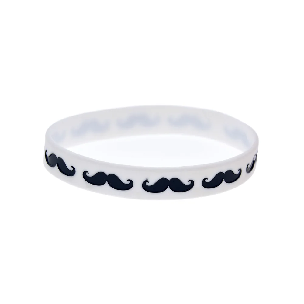 50 Stück Hip-Hop-Stil 1/2 Zoll breite Silikon-Armbänder mit Schnurrbart-Design, trendige Logo-Dekorations-Gummiarmbänder für Partys – Detail 4
