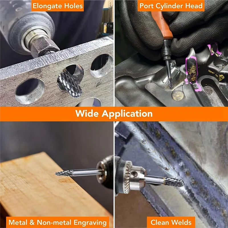 ABHI-Double Cut Carbide Burr Set ¼In Shank 8PCS - Tungsten Carbide Die Grinder Bits - Rotary Rasp - Wszechstronne końcówki do narzędzi obrotowych Si