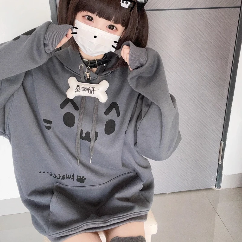 

Original Japanese Cute Cartoon Hooded Pullover Top Subculture Autumn Winter Thick Fleece Long Sleeve Sweatshirt Students Hoodie