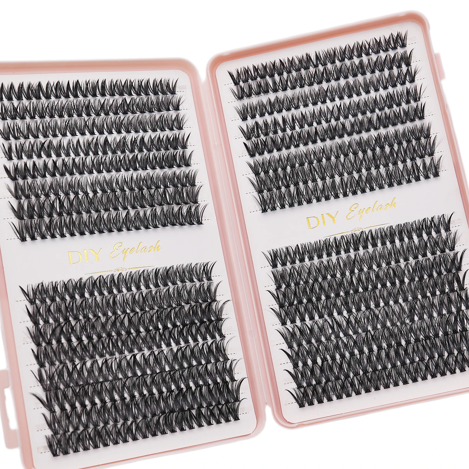 640Pcs Cluster Lashes 10-14mm Mixed Length D Curl Natural Volume Individual Lashes DIY Eyelash Extensions for Beginners Home Use