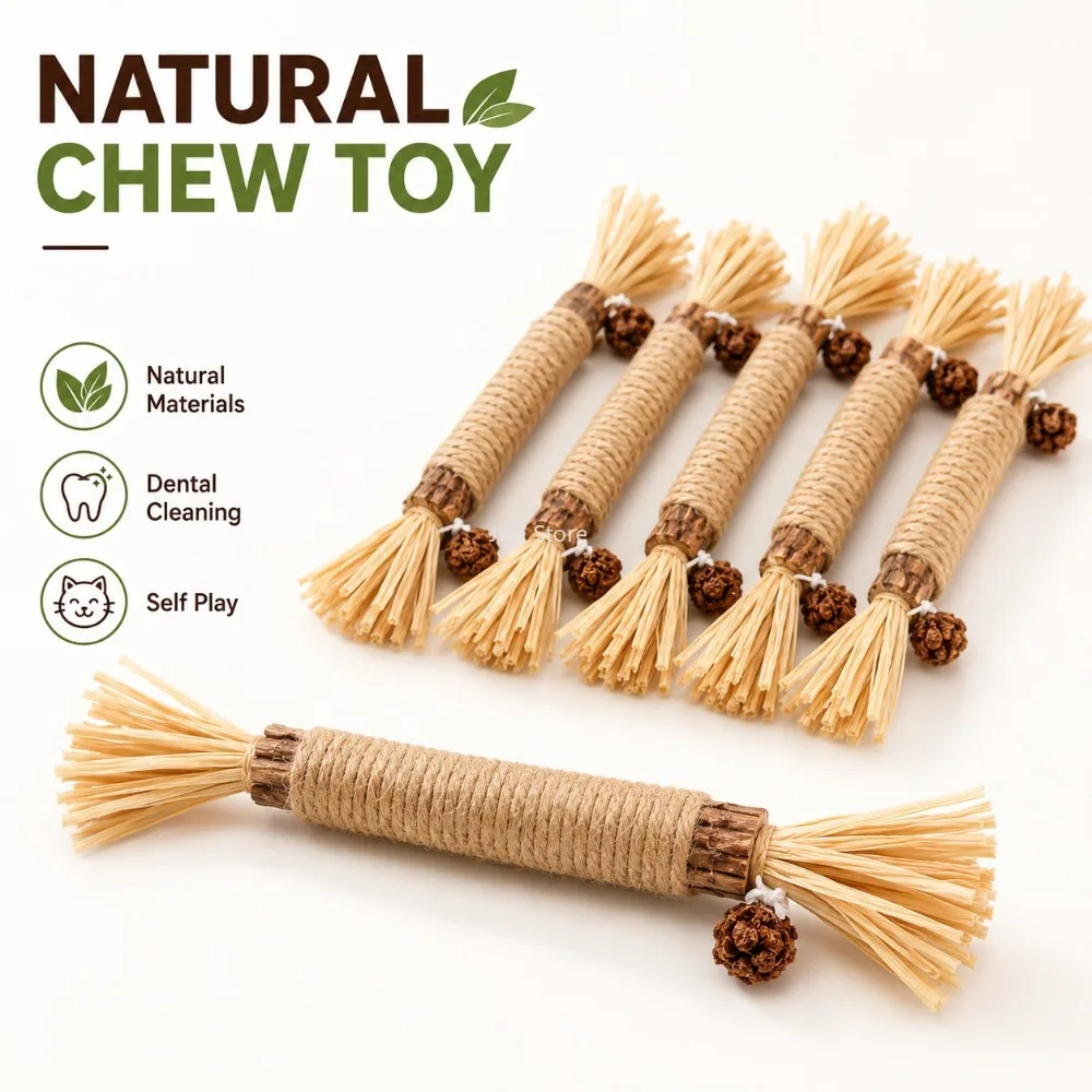 Silvervine Raffia Grass Chew Stick Pet Teething Toy for Cats Dogs Dental Cleaning Indoor Play and Self Entertainment Use