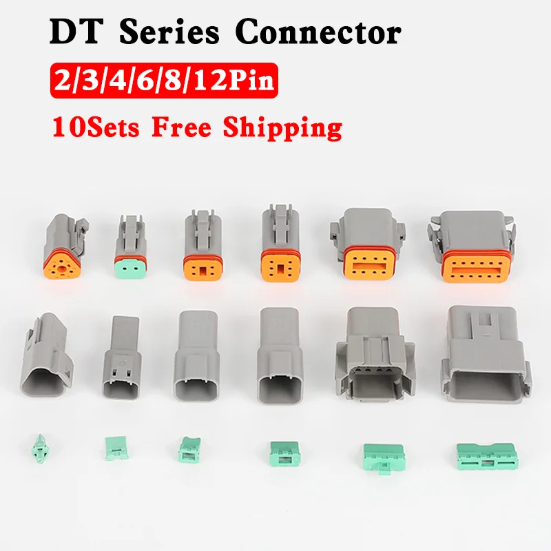 

10sets Deutsch Type DT Connector DT06-2S/DT04-2P 2P 3P 4P 6P 8P 12P Waterproof Electrical Connector For car With Pins 22-16AWG