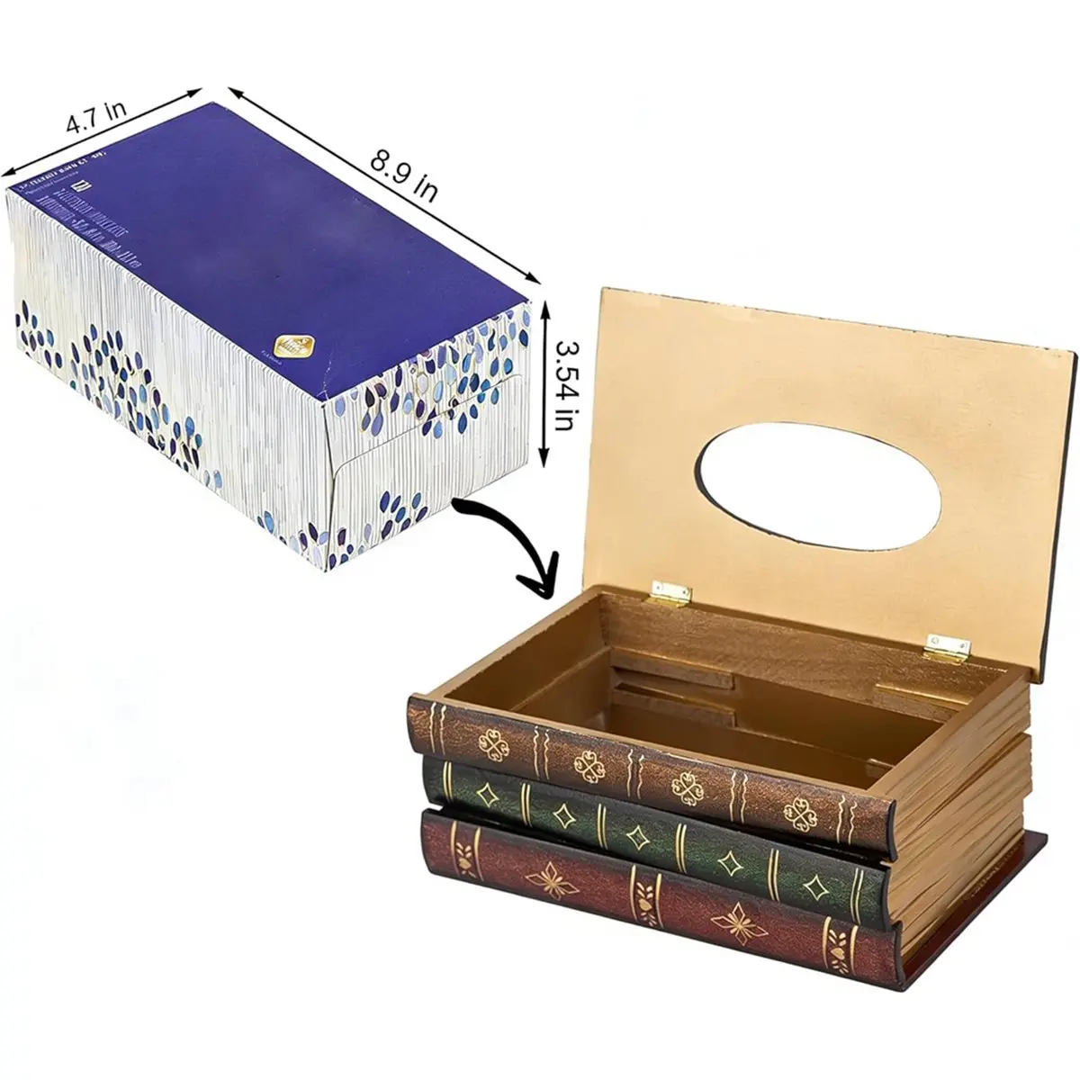 1pc Crafted Classical Retro Wooden Antique Book Tissue Box Cover Rectangular Tissue Holder Dispenser Paper Cover Case