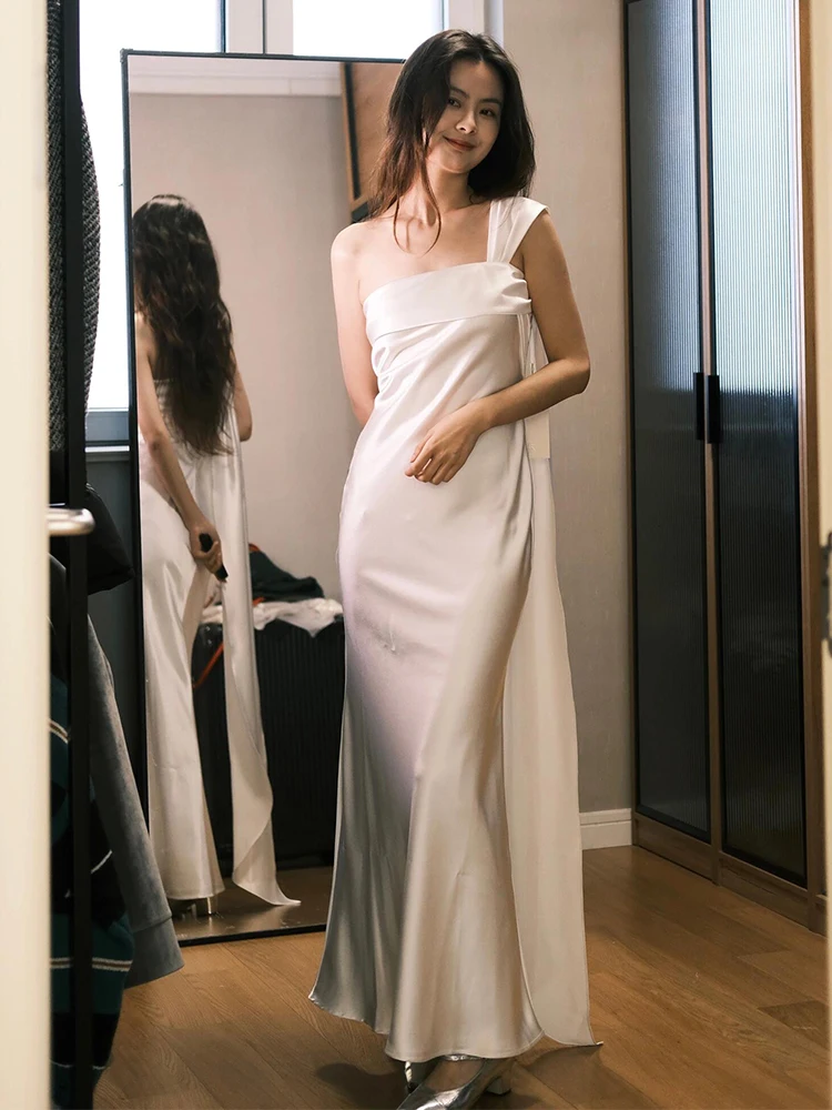 

Ele Simple Bridal Gown in Soft Satin with Single oulder Design Wedding Dr for Women Engagement Evening Gown