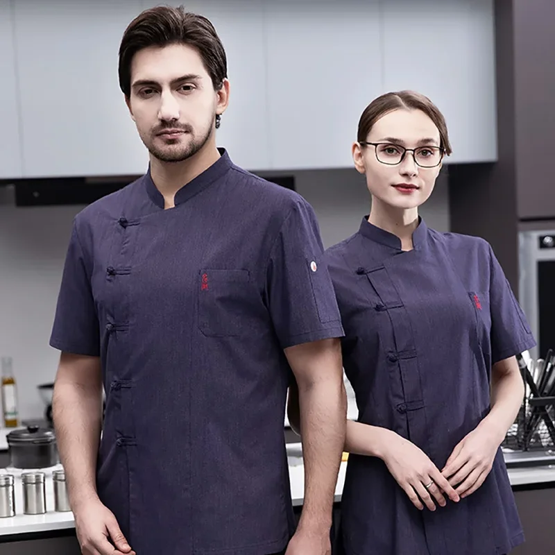 Chaqueta de Chef de manga corta para hombre y mujer, uniforme de camarero de restaurante rosa, camisas de cocinero de pastelería