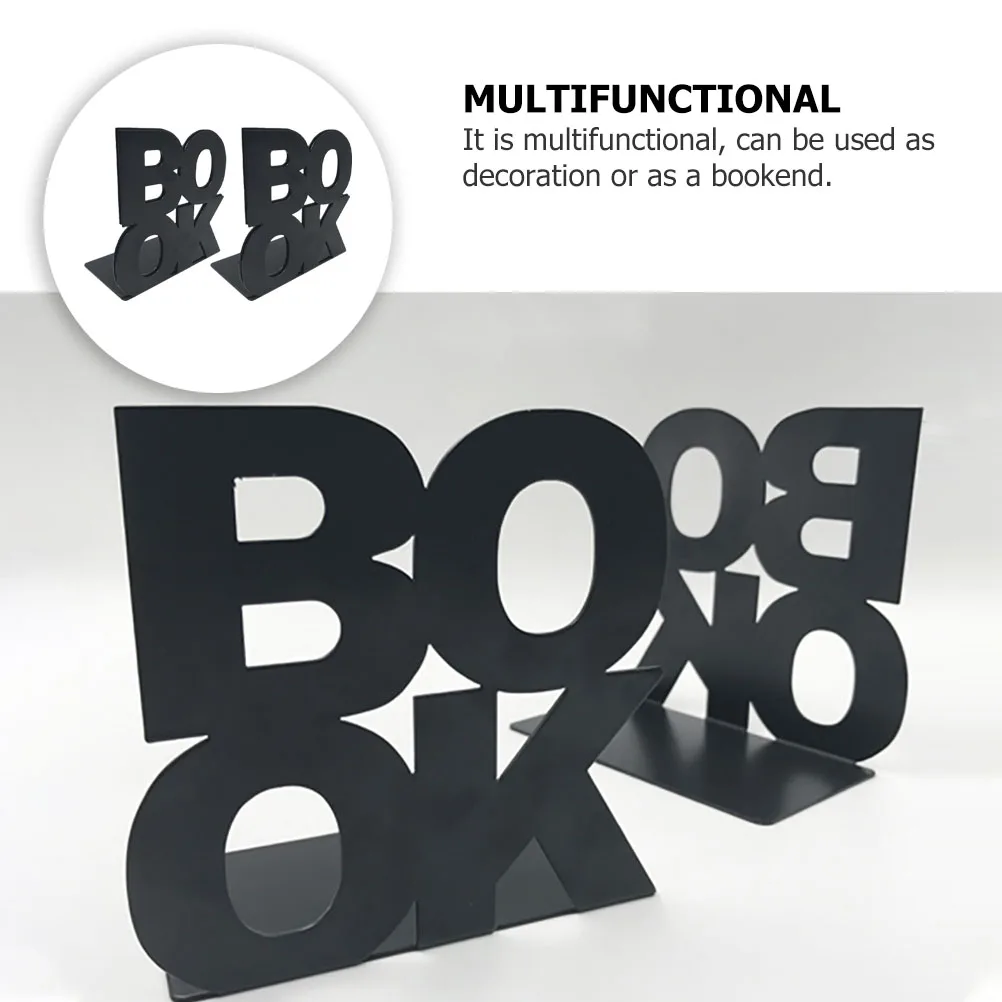 2 PCS Book Stand Metal Bookend Table Top Bookshelf Support Kitchen Bookends Desktop Farmhouse Black Storage Rack Office