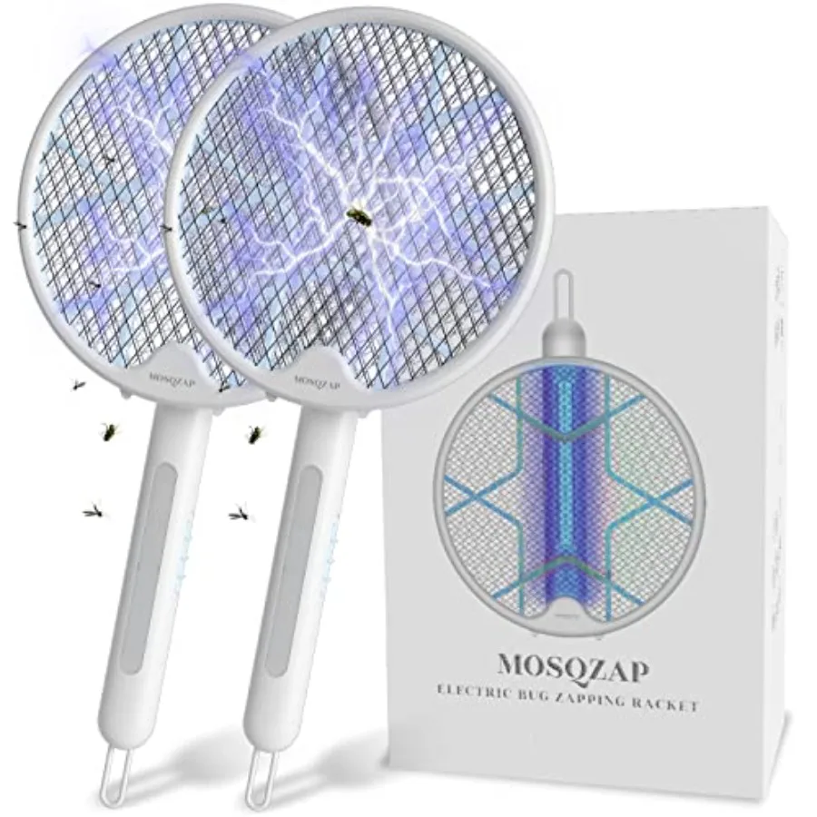 

MOSQZAP Electric Fly Swatter 2 Pack Foldable Bug Zapper Racket USB Rechargeable Fly Zapper Mosquito Zapper Racket w/Hands-Free