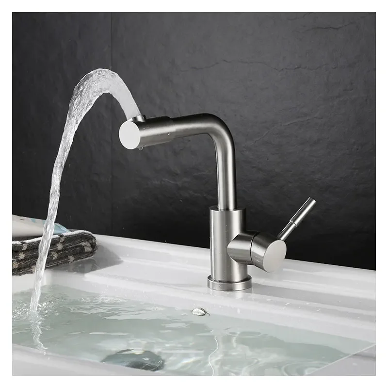

Bathroom Basin Faucet Stainless Steel Rotate Single Handle Hot and Cold Water Mixer Tap Crane Swivel Spout Sink Tap Deck Mounted