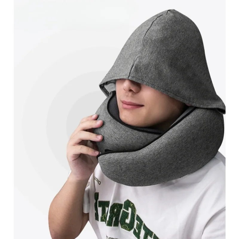 

Лидер продаж, подушка для защиты шеи с капюшоном, портативная мягкая подушка из пены с эффектом памяти, подушка для самолета, необходимая подушка для защиты шеи