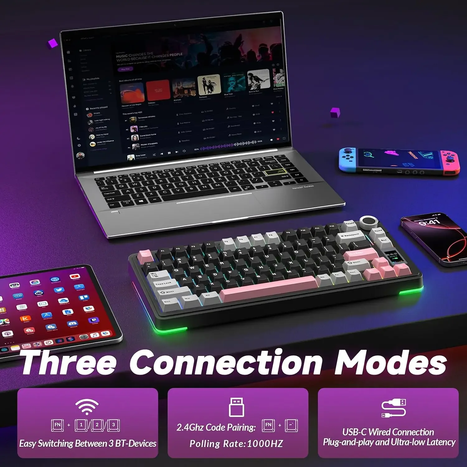 AULA S75Pro Wireless Gaming Keyboard 80 Keys 4000mAh Battery RGB Backlit LCD Display Knob Tri Mode Mechanical For PC Desktop