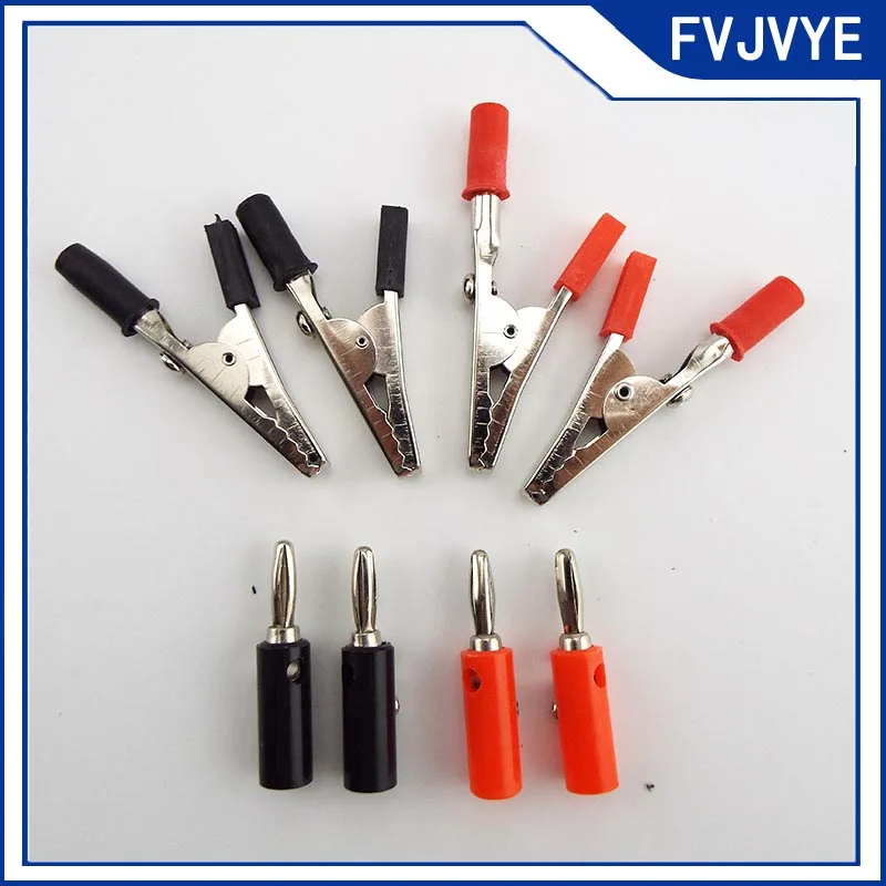 4mm Banner Plug Crocodile Clamp Probe Alligator Clip Alligator DIYTest Probe Black Red Socket Cable Insulated Electric Clips A5