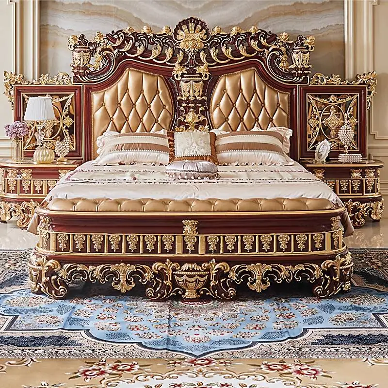 Gold Soft European Double Bed Designs Elegant Luxury Japanese European Double Bed Modern Wood Cama De Casal Bedrooms Furniture