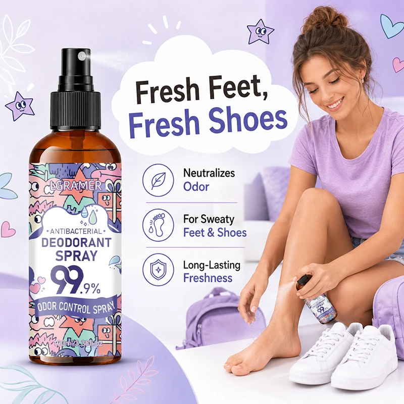 Foot Deodorant Spray Mild Low Sensitivity Formula Fast Odor Removal Long Lasting Fragrance Refreshing Spray for Feet Socks Daily
