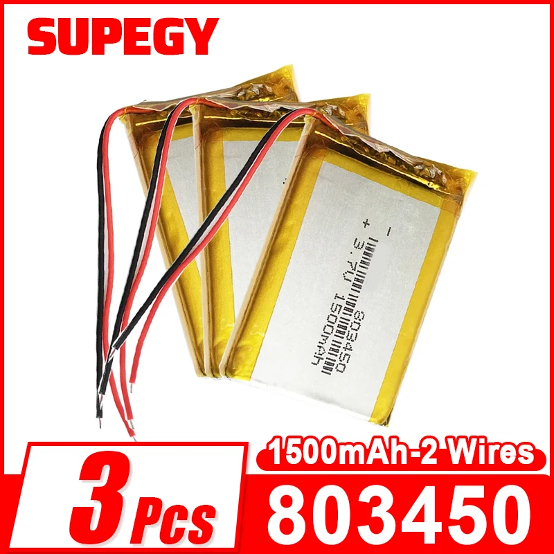 3 PCS 3.7V 1500mAh Lipo Polymer Lithium Rechargeable Battery 803450 For GPS Navigator DVD  Recorder Headset E-book Camera