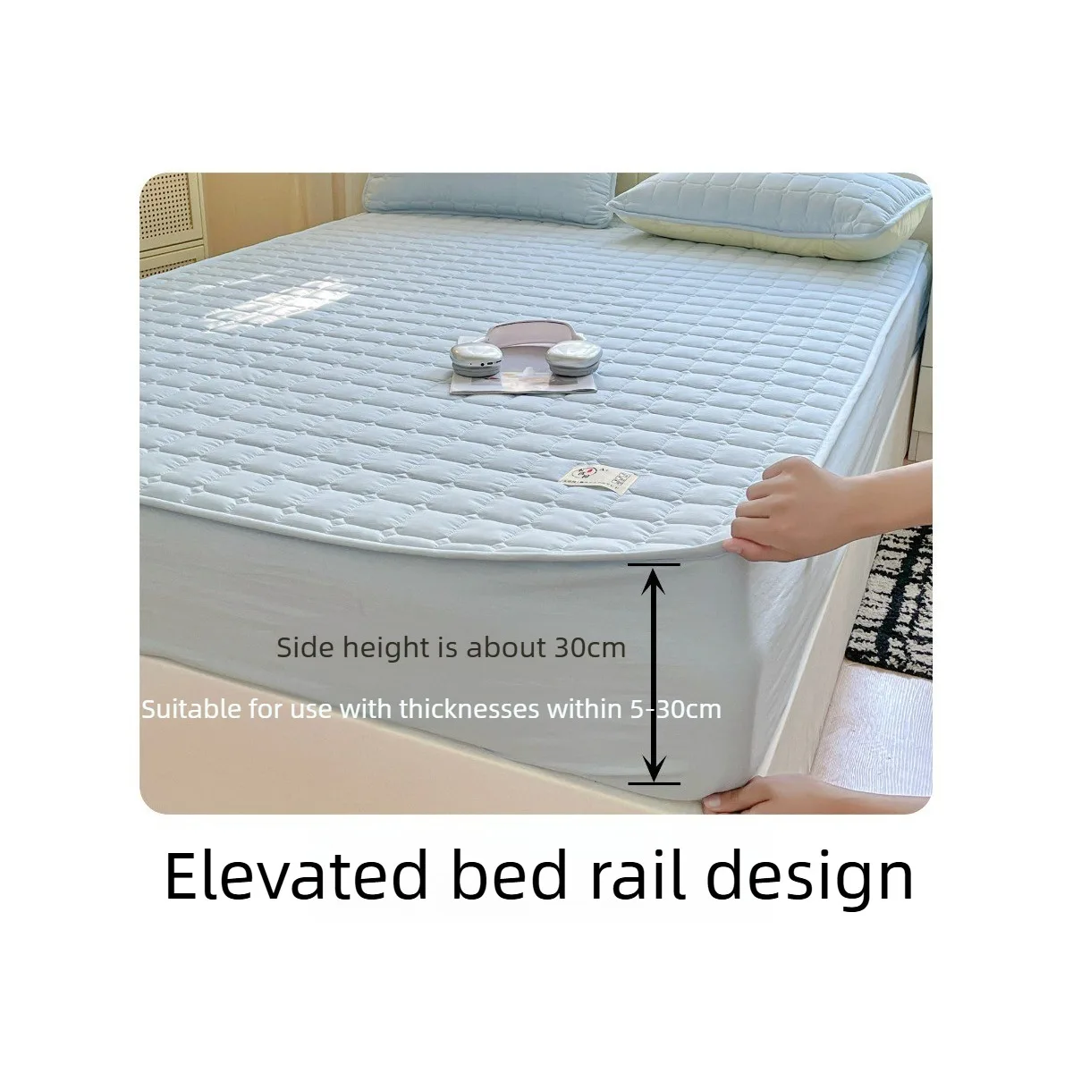 Nordic Style Quilted Waterproof Fitted Sheet, Thick Padded Mattress Protector, Deep Pocket Anti-slip Elastic Bed Cover