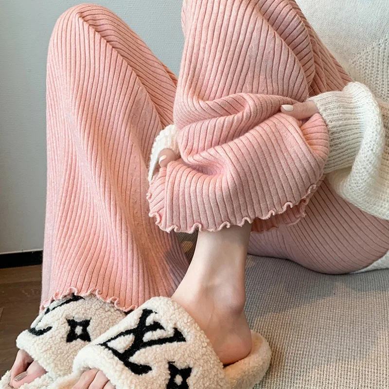 2024 Winter Bestseller Women's High-Waist Flared Knit Pants - Plush Soft Long Woolen Leggings