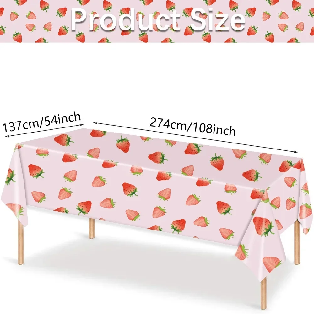 Factory New Picnic Strawberry Party Theme Girl Pink Fruit Birthday Disposable Decorative Plastic Tablecloth