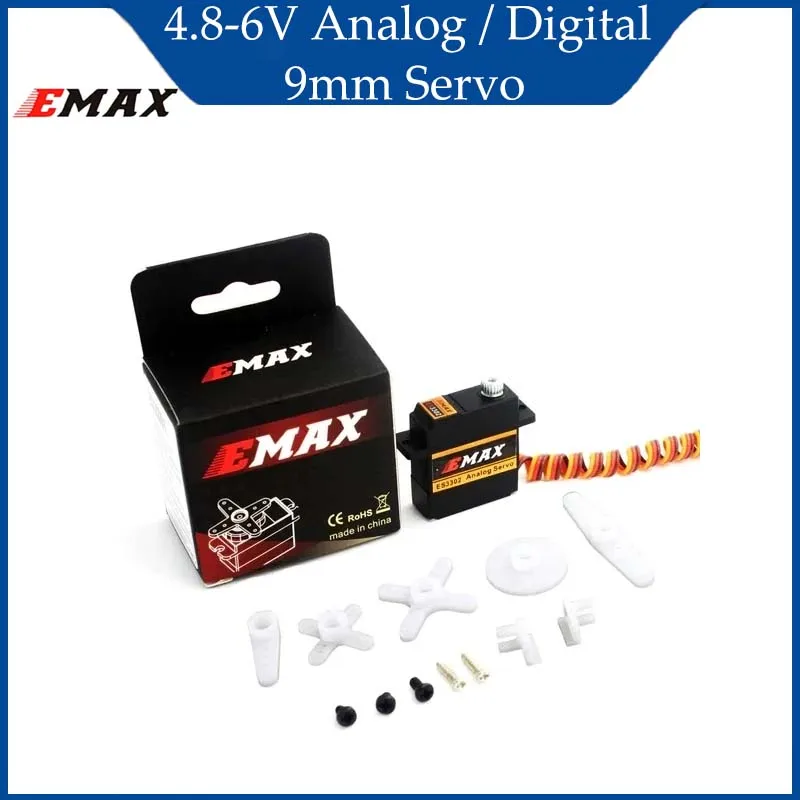 

EMAX ES3301 ES3351 ES3302 ES3352 9 мм 4,8-6 В аналоговый/цифровой сервопривод с металлической шестерней для планера-дрона, самолета, 1 шт., детали радиоуправления