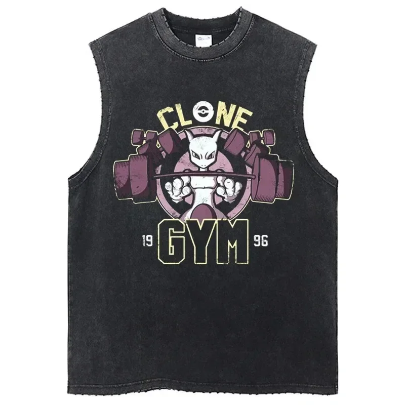 2024 New Men\'s Vintage Leisure Tank Tops Summer Sleeveless T-Shirts For Men Washed Vest Streetwear Oversized Vest Tees Clothing