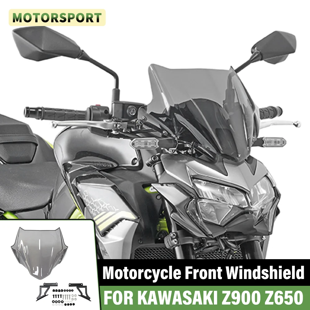 

Motorcycle Sports Modification Front Windshield Windscreen Wind Deflector Visor Viser FOR KAWASAKI Z650 2020-2025 Z900 2020-2024