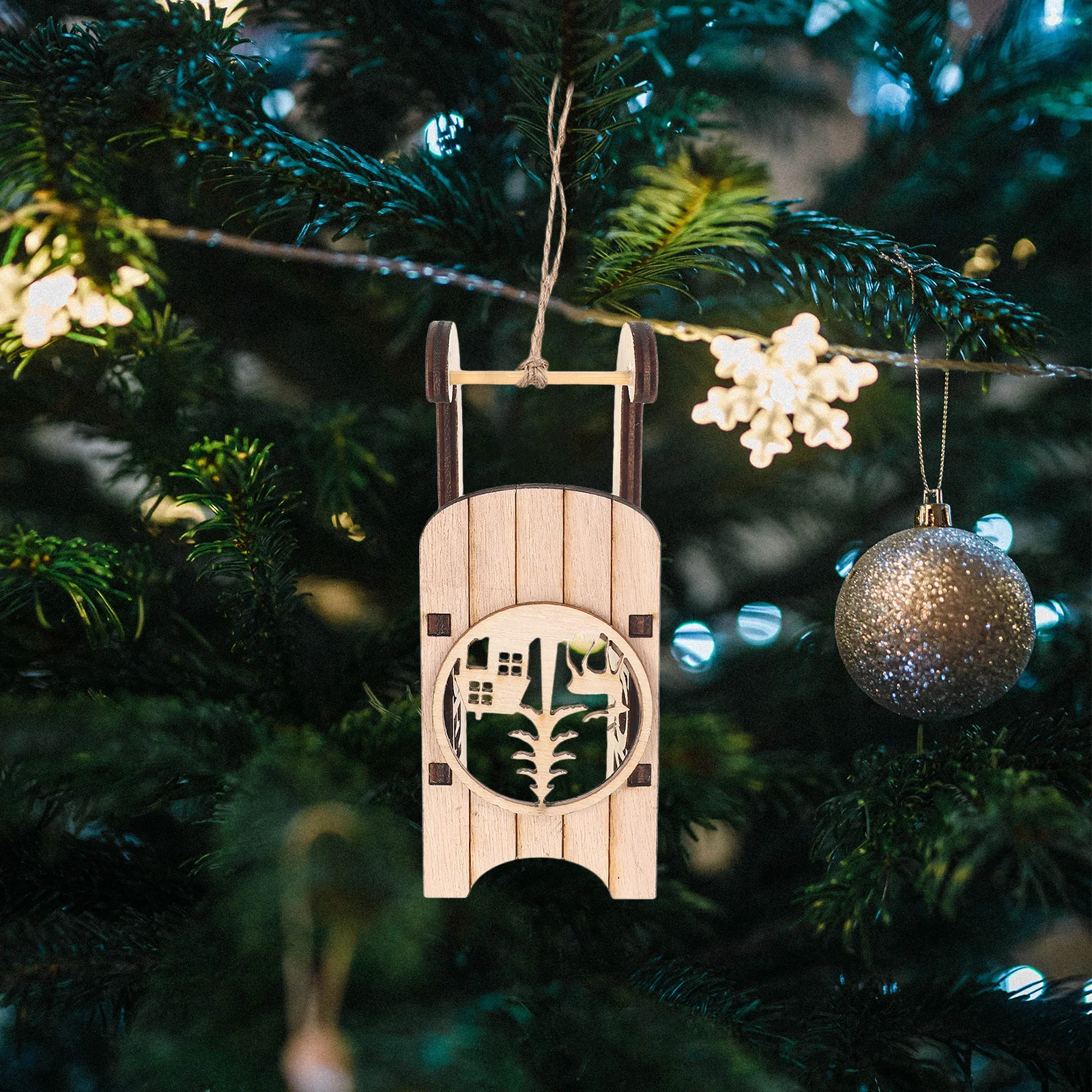 

12Pcs Wooden Sled Pendants Rustic Christmas Tree Decorations DIY Wood Sleigh Ornaments Xmas Holiday Hanging Adornments