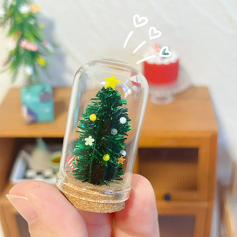 1:12 Dollhouse Miniature Glass Christmas Tree Mini Christmas Tree Gift Dolls House Christmas Scene Decor Model Toy Accessories