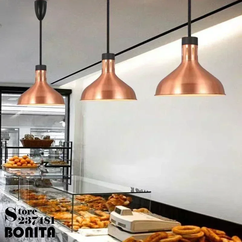 

Retro Food Heating Pendant Lamp Buffet Restaurant Hotel Supermarket Metal Ceiling Chandelier Wire Telescopic Food Warming Lamp