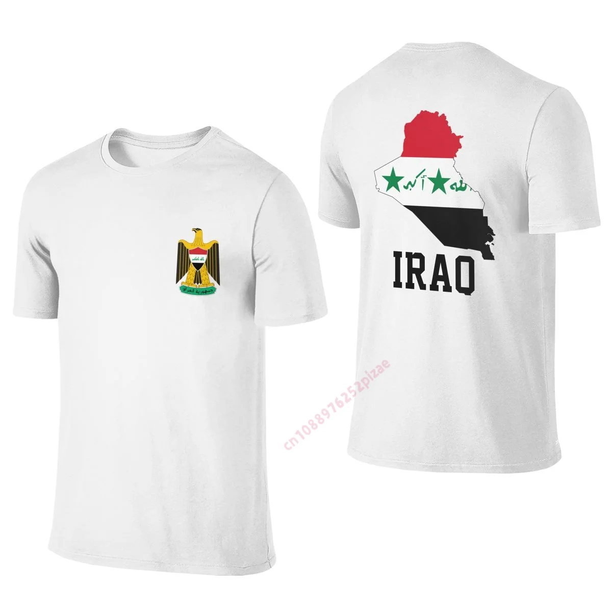 100% Cotton Iraq Flag Map Emblem Double Printed T Shirt Men Women Summer Casual Short Sleeve Harajuku T-shirt S-6XL