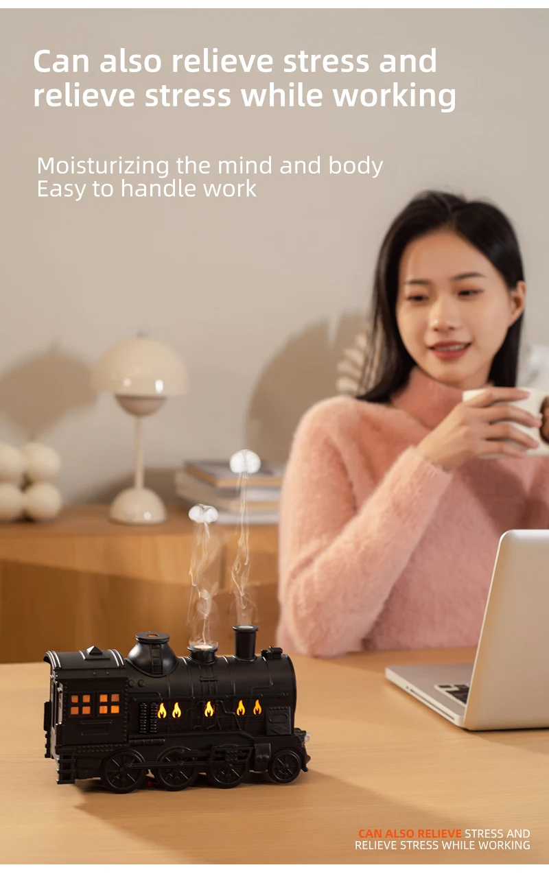 Creative Vintage Train Locomotive Air Humidifier Aromatherapy Diffuser Sprayer with Jellyfish Smoke Ring /Essential Oil Set