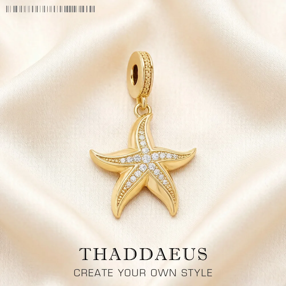 Colgantes de estrella de mar dorada para mujeres y hombres, joyería oceánica de Plata de Ley 925 de moda